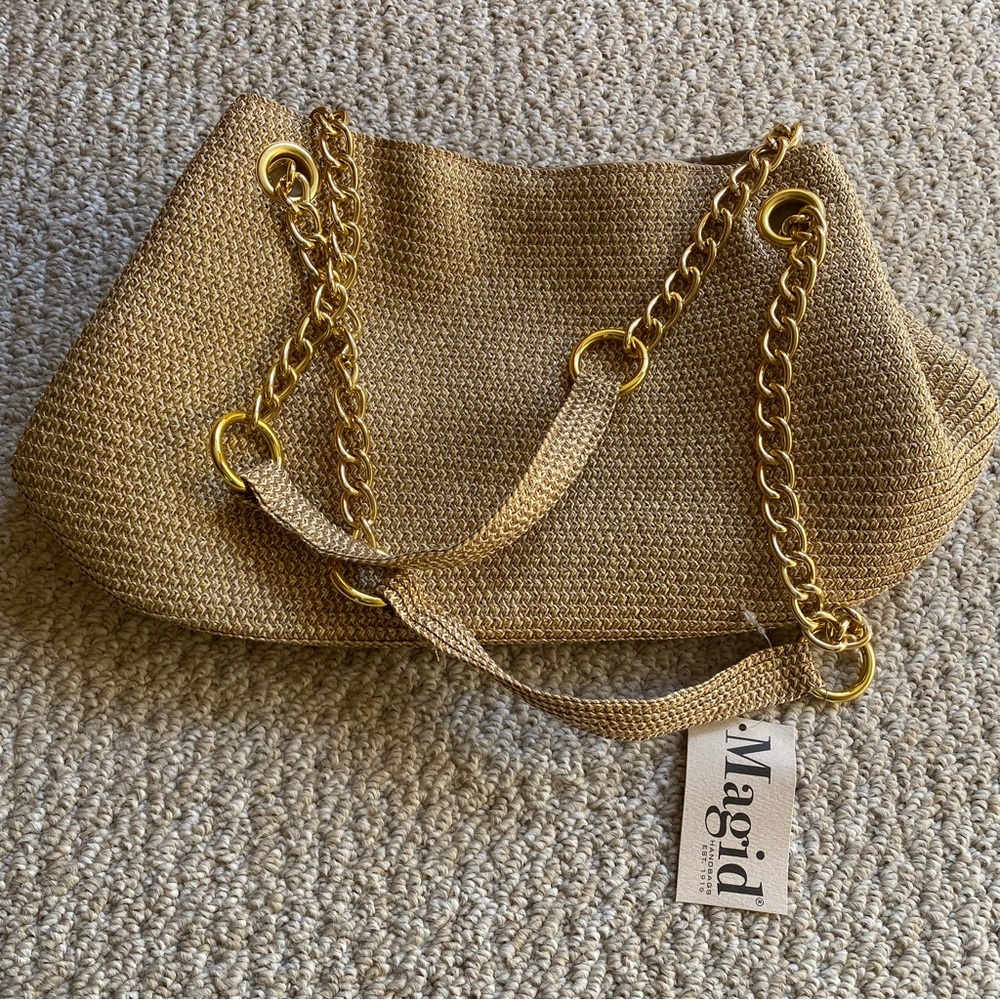 Gold Chain Straw Handbag